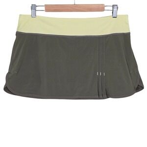 Lululemon Wet Dry Warm Skort Olive Green Yellow Athletic Tennis Mini Skirt 10